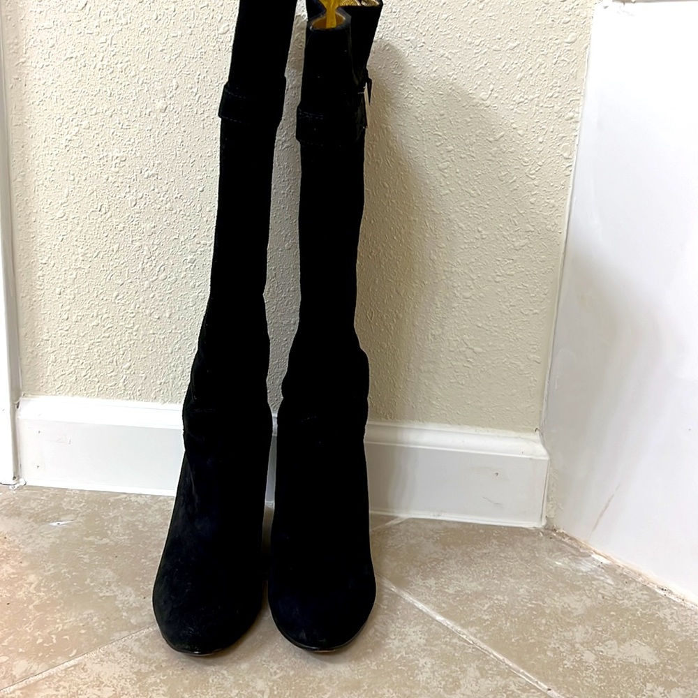 Elaine Turner Suede Black Wedge Tall Boots